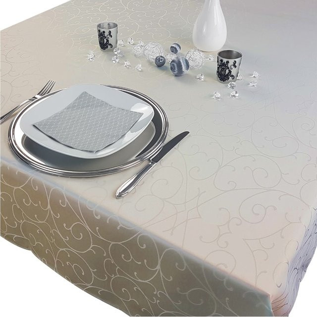 NYVI Tafeldecke Jacquard mit floralen Ornamenten in Ecru, B/T: 250 x 150 cm - Bild 1