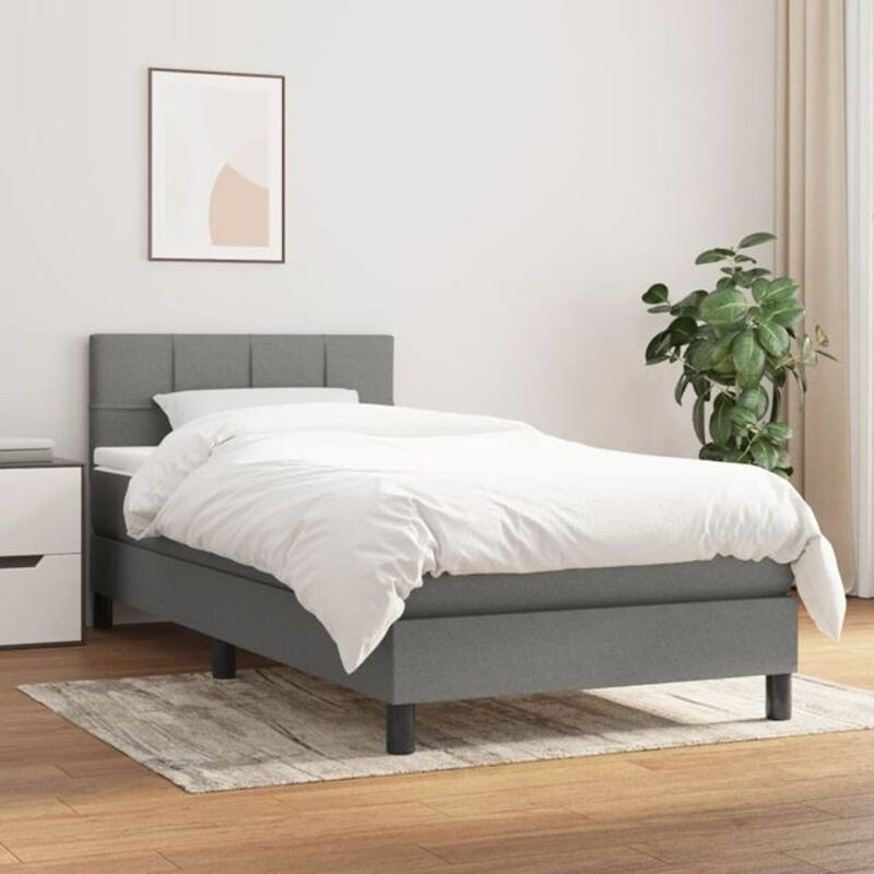 vidaxl Boxspringbett mit Matratze aus Stoff in Dunkelgrau, B/T/H: 80 x 200 x 78 cm - Bild 1