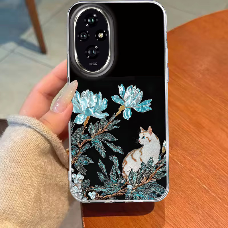 FunYudas Glitzer-Hülle mit Glückskatze und blauer Rose für Honor, Niedliches Mädchen-Design, Farbe: Blau - Bild 1