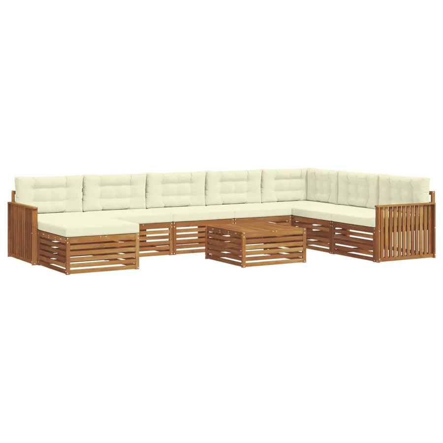 vidaXL Sofagarnitur 9-teilig aus Akazienmassivholz in Natur und Creme mit Polsterkissen und Armlehnen - Bild 2
