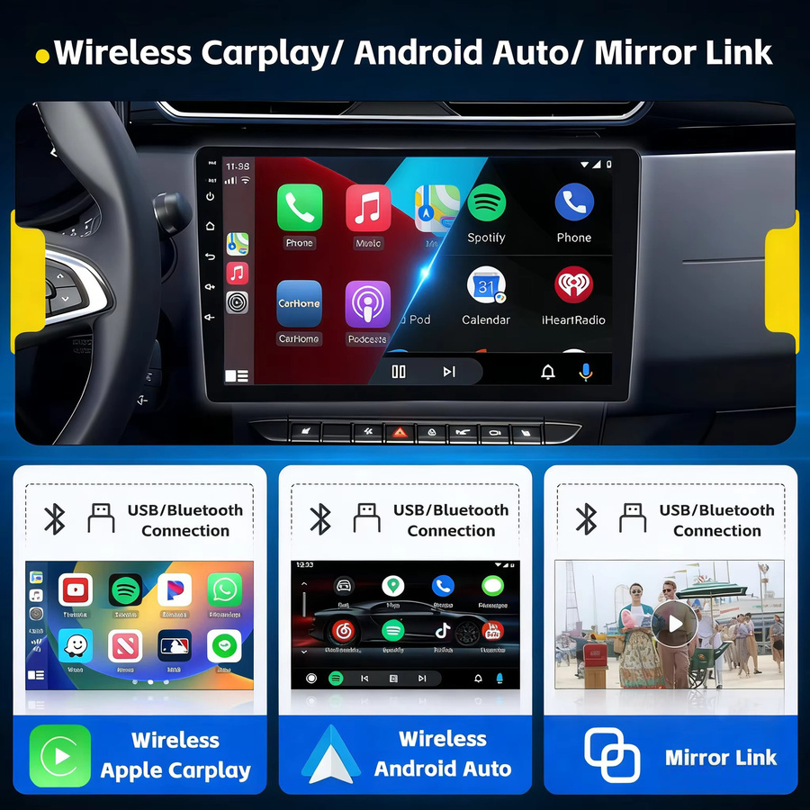 ESSGOO Android 15 Autoradio für VW T5 Multivan Transporter mit 7 Zoll Display, 6+128GB Speicher, 8-Kern Prozessor, kabellosem Carplay, GPS, 4G, Bluetooth und DSP, Schwarz - Bild 4