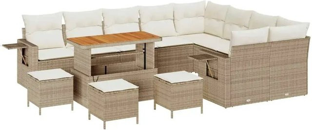 vidaXL Garten-Sofa-Set 13-teilig in Beige aus Poly-Rattan und Akazienholz mit Polsterung und Kissen in U-Form - Bild 1