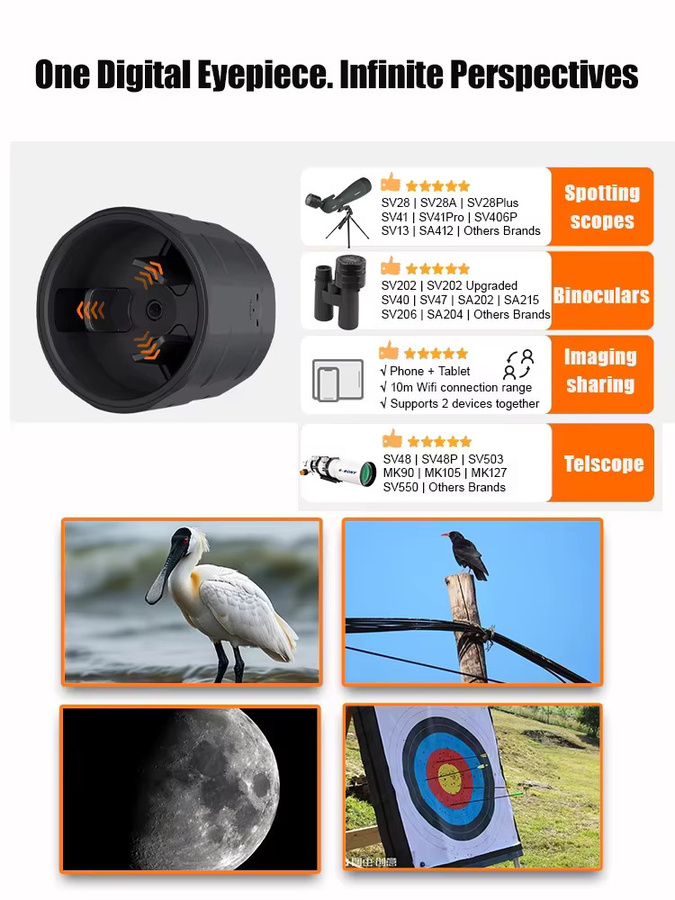 SVbony SC002 WiFi-Kamera in Schwarz für die Vogelbeobachtung, kompatibel mit SV28, SV41 Pro Spotting Scope und SV202 Fernglas - Bild 7