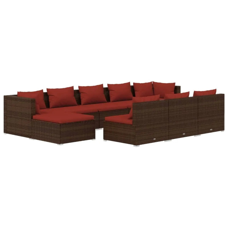 vidaXL 10-tlg Garten-Lounge-Set aus Poly-Rattan in Braun mit Kissen und Ottoman im L-Shape Design - Bild 2
