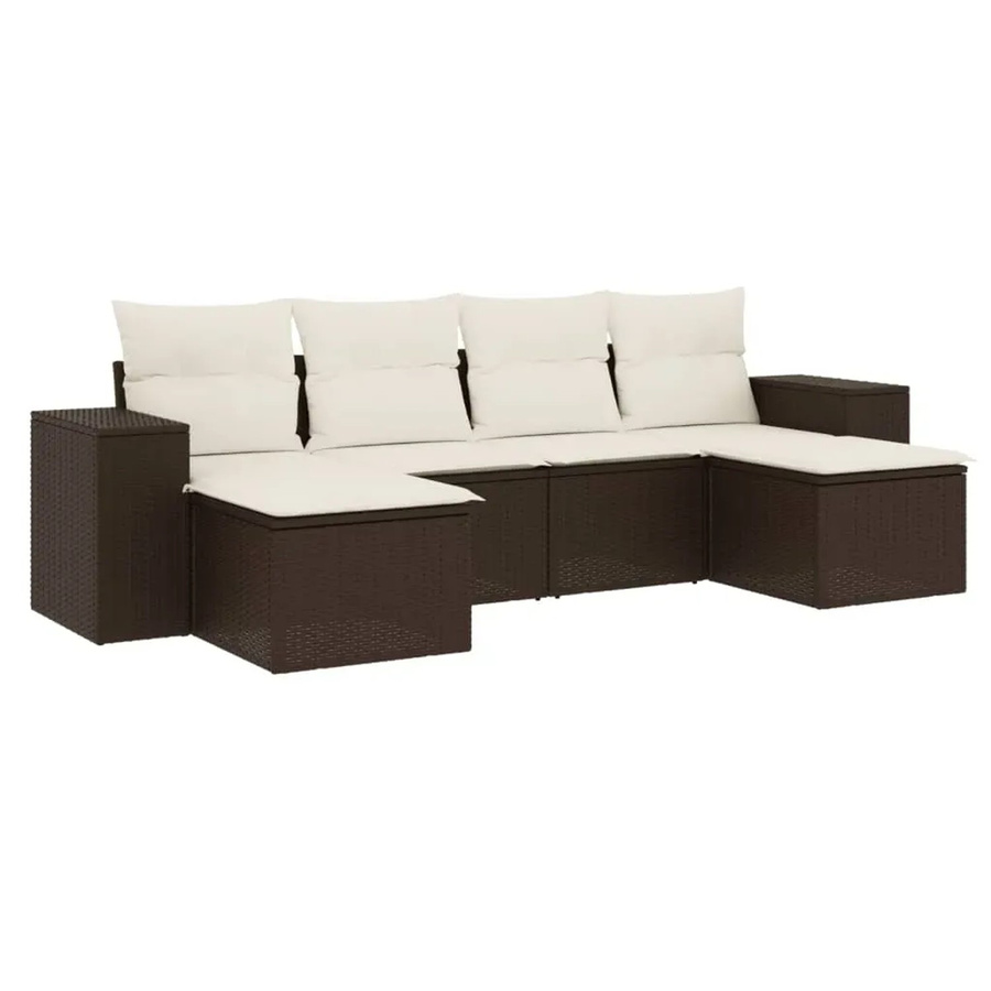 vidaXL 6-teilige Garten-Sofagarnitur aus braunem Poly-Rattan mit Sitzkissen und Stauraum - Bild 2
