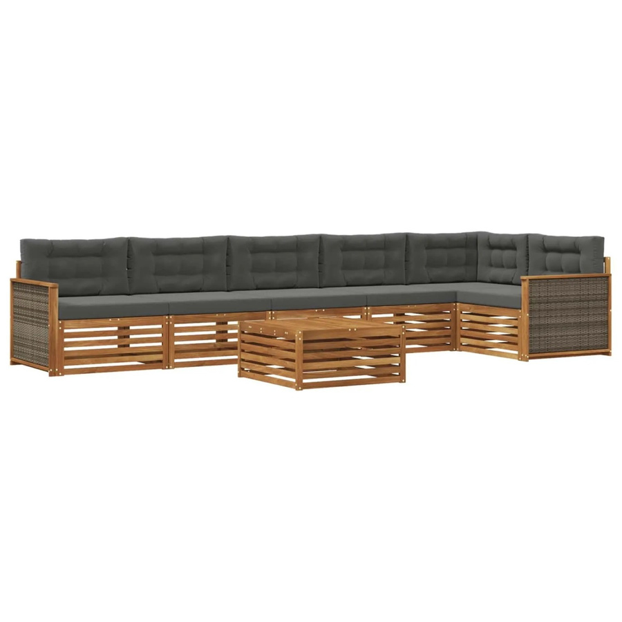 vidaXL Outdoor-Sofagarnitur L-Form aus Akazienholz mit 7 Kissen in Anthrazit und Natur - Bild 2