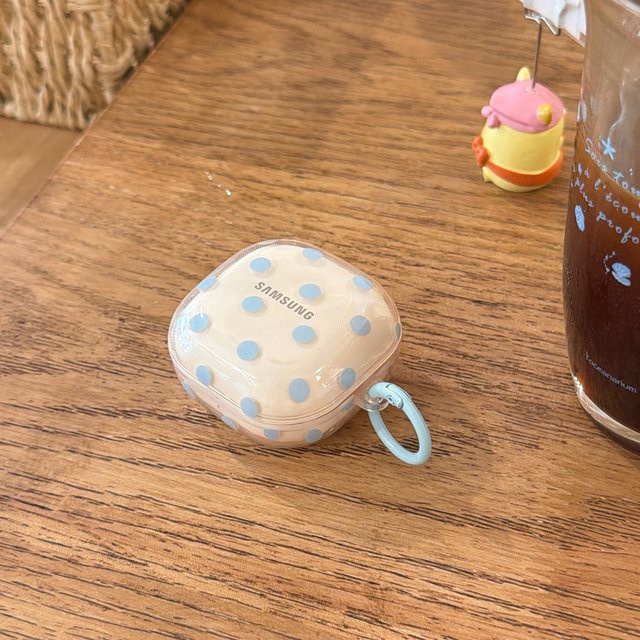 Transparente blaue Kopfhörer-Schutzhülle mit Polka-Dot-Muster für Samsung Galaxy Buds4 Pro, Buds3 Pro, Buds FE, Buds Live und Buds2 Pro - Bild 1