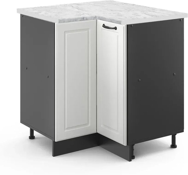 Vicco R-Line Eckunterschrank für die Küche in Weiß und Anthrazit im Landhausstil mit Marmor-Optik, B/T/H: 75,6 x 60,0 x 81,6 cm - Bild 1