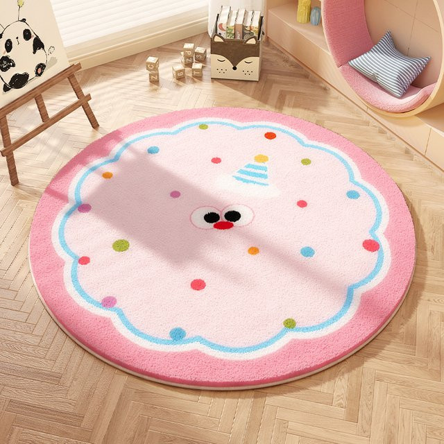 VIKAMA Runder Cartoon Teppich für Kinderzimmer und Mädchenschlafzimmer, Pink, Durchmesser: 60 cm - Bild 1