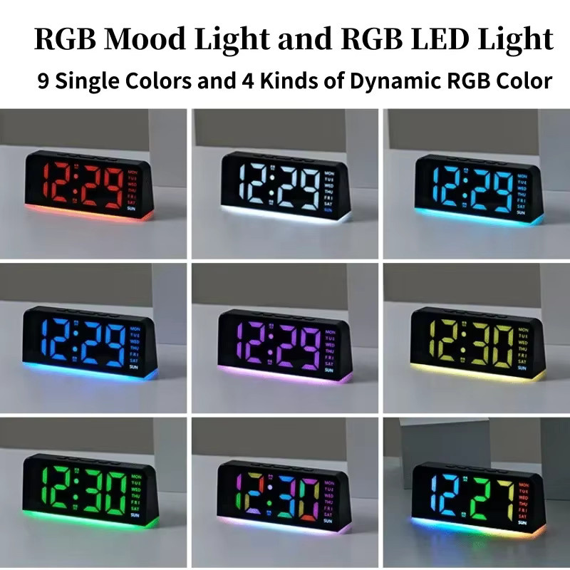 XMSJ Light Week 2 Digitaler Wecker mit RGB Stimmungslicht in 13 Farben, Schwarz, Multicolour, LED-Tischuhr mit Schlummerfunktion und 4 Helligkeitsstufen - Bild 6