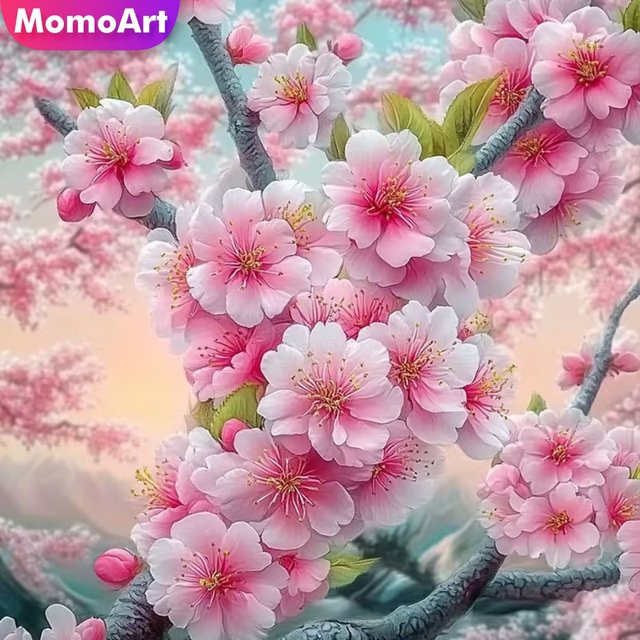 Momoart DIY Diamant-Stickerei Blumenbild mit runden Steinen für dein Kunsthandwerk B/B/B: 20 x 20 x 20 cm - Bild 1