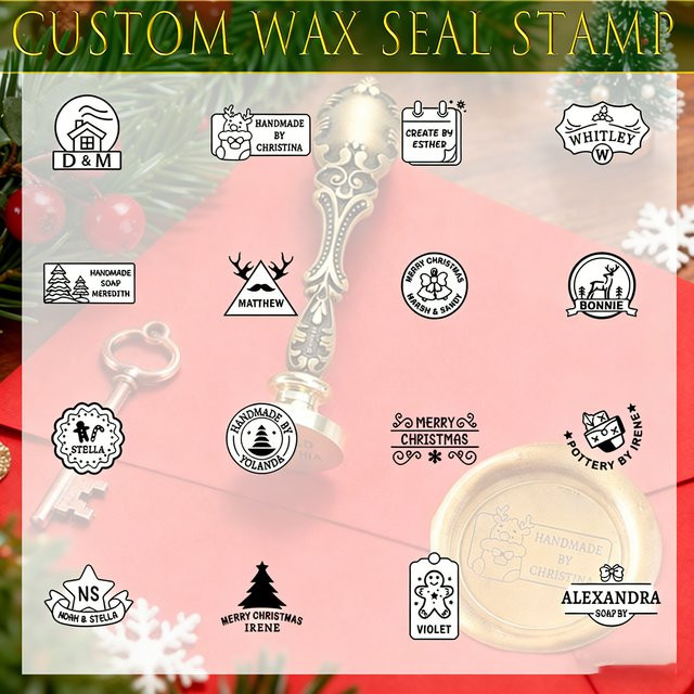 Personalisierter Wachssiegel Stempel mit individuellem Logo Design in Gold für DIY Weihnachtsdekoration und Handwerk - Bild 1