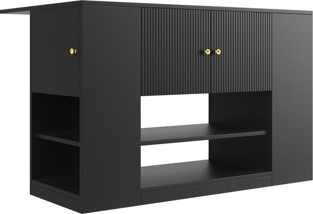 Merax Küchenschrank Sideboard in Schwarz mit Schubladen und Regalen, B/T/H: 140 x 40 x 90 cm - Bild 1