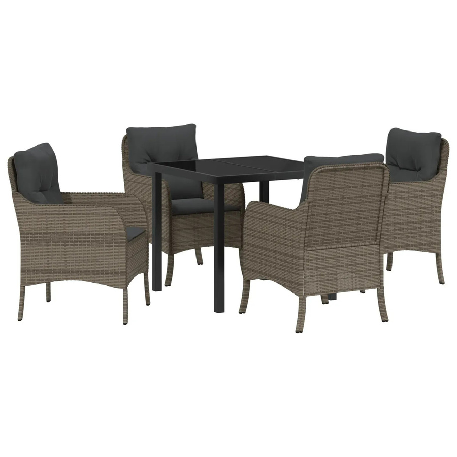 vidaXL 5-teilige Garten-Essgruppe aus Poly-Rattan mit Kissen in Grau für Garten, Balkon und Terrasse - Bild 2