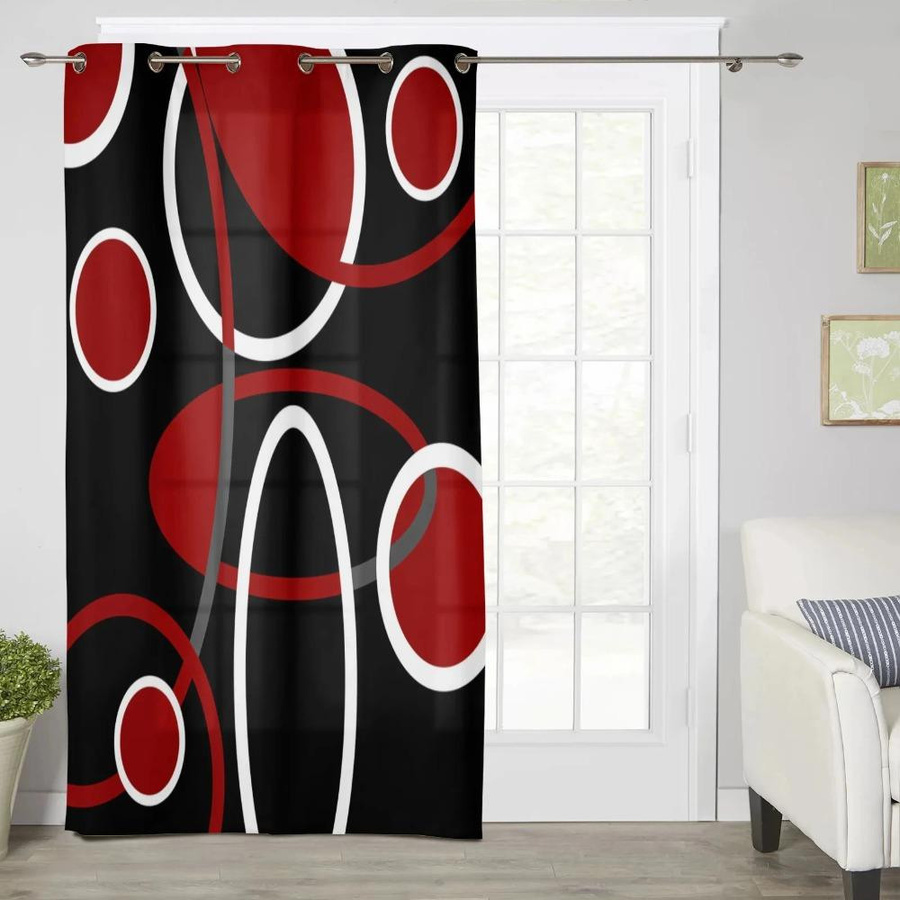 Yiran Furniture Vorhänge 2er-Set mit geometrischem abstraktem Linienmuster in Rot und Schwarz, semi-transparent, Polyester, mit Ösen, Breite: 100 cm, Höhe: 130 cm - Bild 4