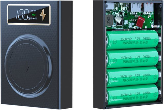 YiFanHeRong DIY Power Bank Gehäuse für 4x18650 Akkus mit Digital Display und Schnellladefunktion in Schwarz - Bild 1