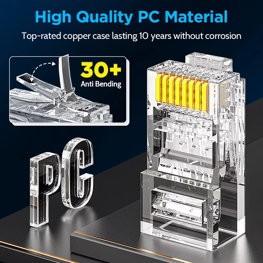 AMPCOM RJ45 Modularstecker Pass-Thru-CAT6 UTP 8P8C Ethernet-Stecker transparent - Bild 2