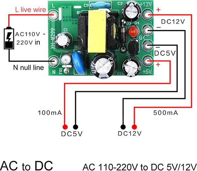 Mini AC-DC Konverter Modul für AC 110V 220V zu DC 12V 0,2 A und 5V in Grün - Bild 1