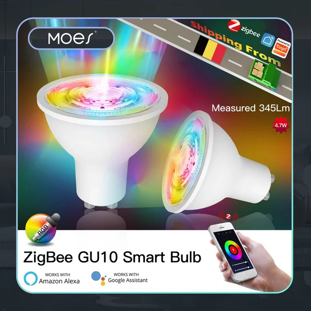Tuya ZigBee GU10 Smart LED-Lampe RGBW, 4,7 W, dimmbar, Weiß und Multicolour, Smart Life App-Steuerung, kompatibel mit Alexa und Google Home - Bild 1
