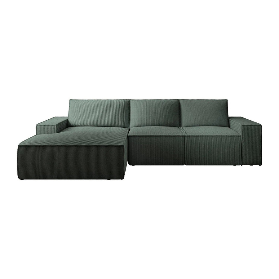 Vente-unique Schlafsofa Amelia in L-Form mit Cord-Bezug, Grün, Breite: 297 cm - Bild 2