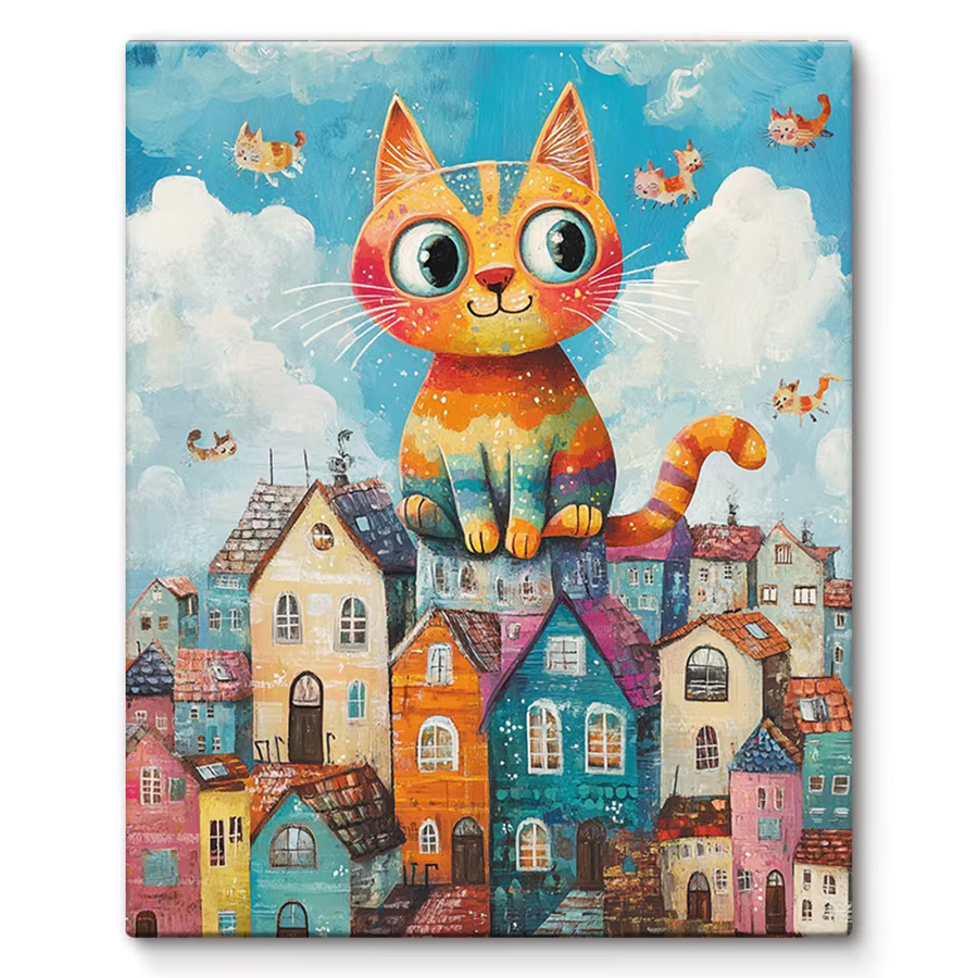 RUOPOTY Malen nach Zahlen Set Katzenhaus Modernes Kunsthandwerk Wandkunst Portrait B: 50,0 cm, H: 40,0 cm - Bild 2