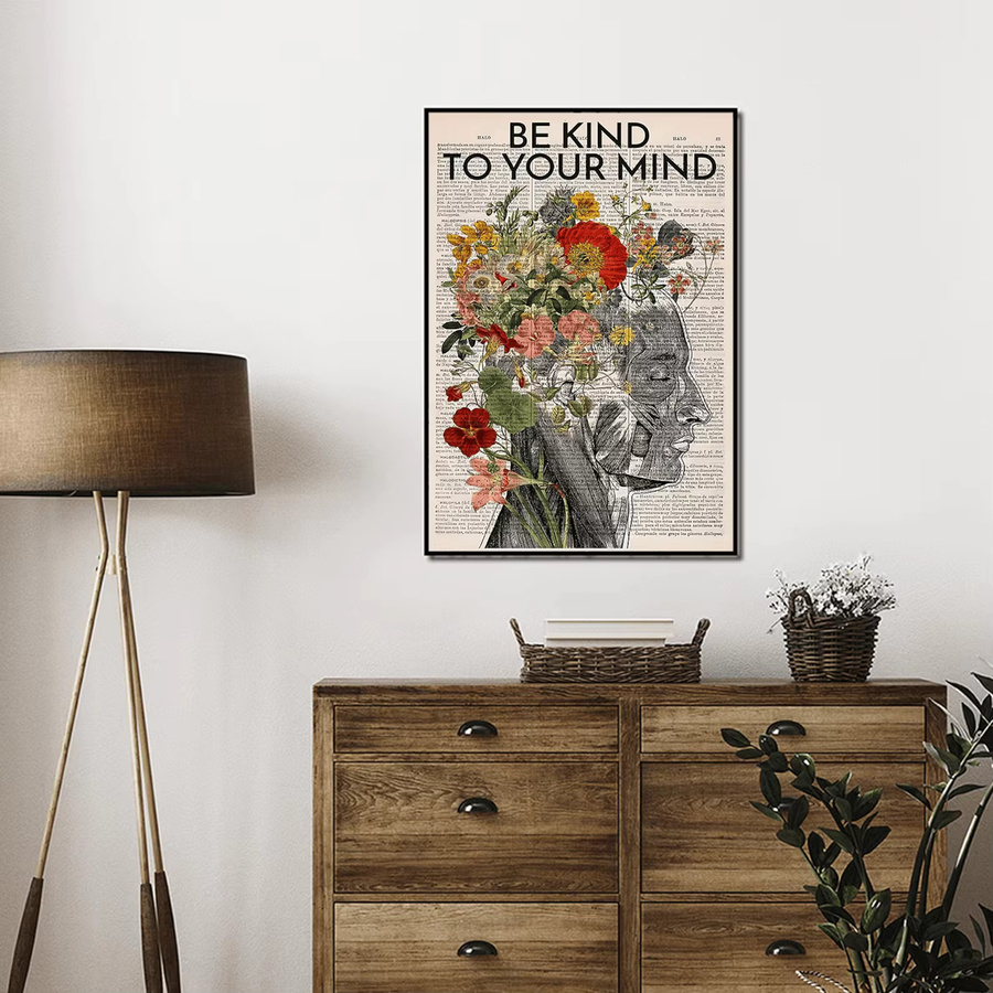Be Kind To Your Mind Poster von SHENCHEN als Vintage Wandposter mit floralem Design und Typografie in Mehrfarbig - Bild 2