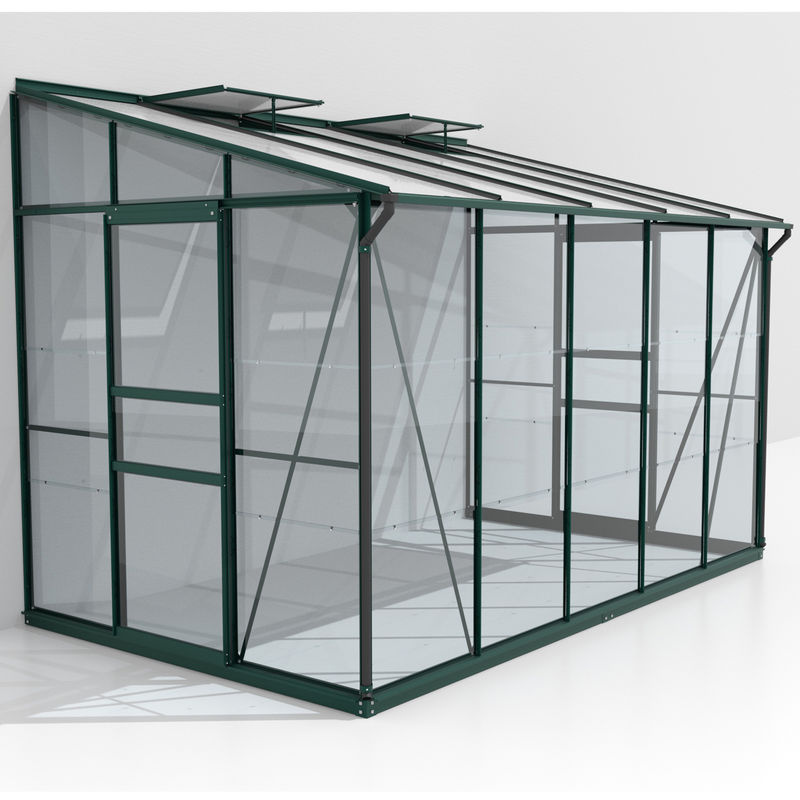 Vitavia Anlehn-Gewächshaus Osiris 6500 in Smaragdgrün mit 6,5 m² Fläche, Pultdach und Doppel-Schiebetür aus Aluminium und Sicherheitsglas - Bild 4