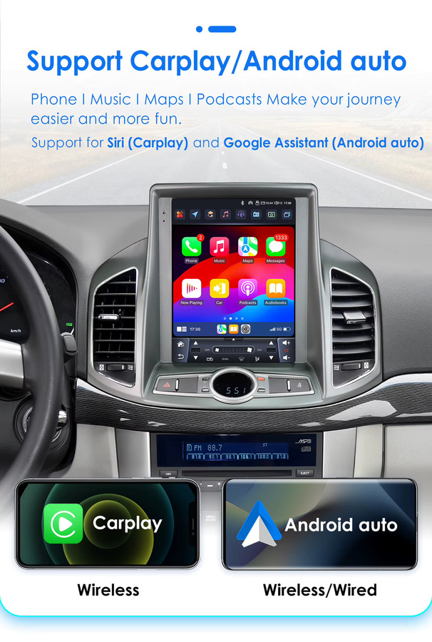 Hizpo Autoradio für Chevrolet Captiva 2011 - 2017 mit 9,7 Zoll Bildschirm, kabellosem Carplay, Android Auto, GPS und 360-Grad-Kamera Unterstützung in Schwarz - Bild 4