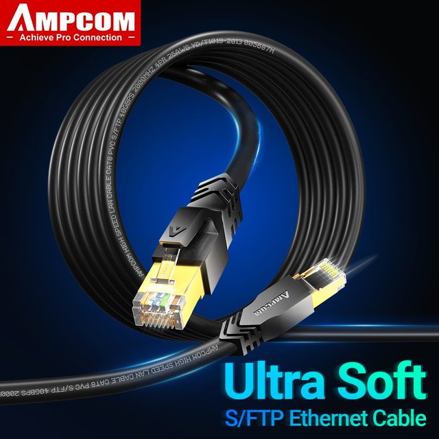 AMPCOM Ethernet-Kabel RJ45 Cat6A/7/8 Ultraweiches Hochgeschwindigkeits-Netzwerkkabel für Router Modem PC in Schwarz und Grün - Bild 1