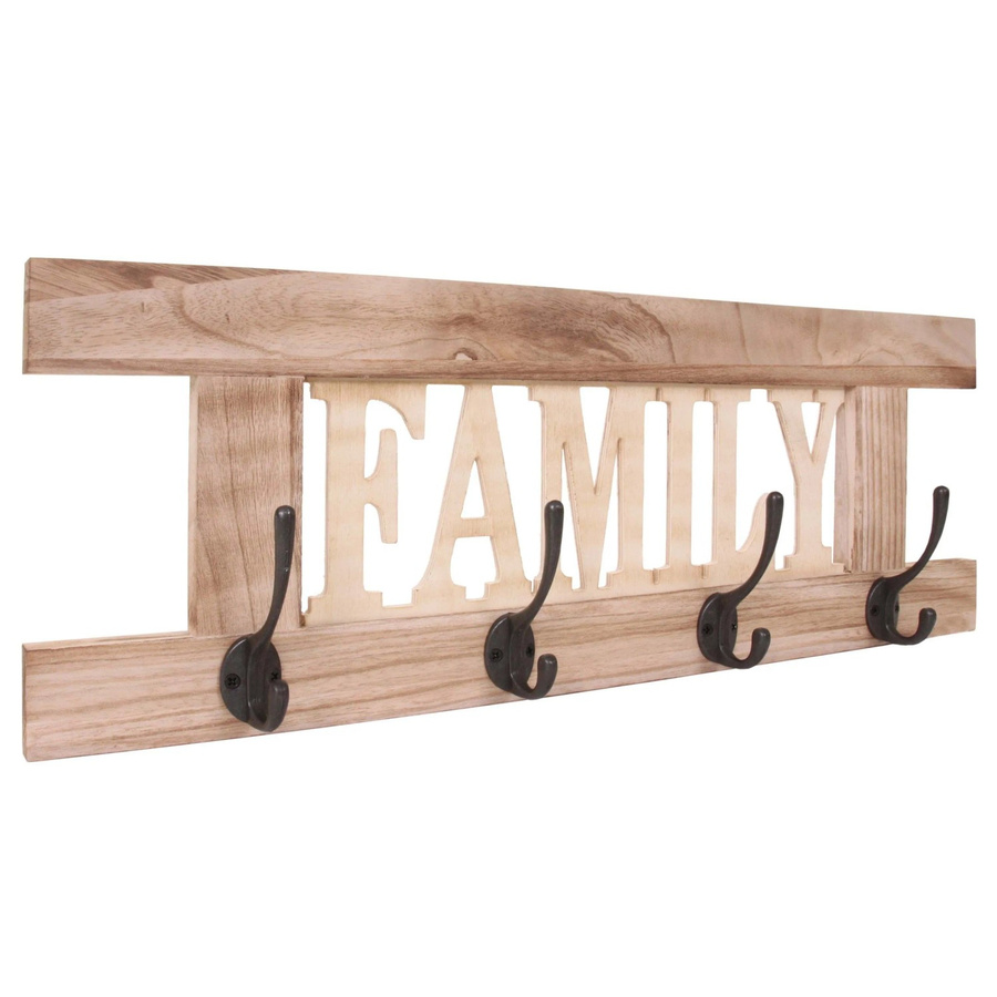 Wandgarderobe MCW C60 Family aus Paulowniaholz im Shabby-Look Vintage, Farbe: Braun, B: 60 cm, H: 21 cm - Bild 2
