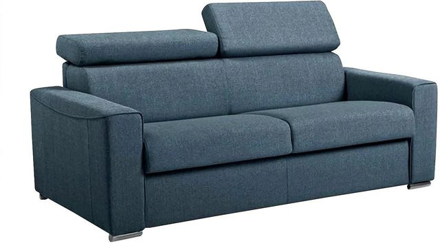 Schlafsofa Vizir von Vente-unique in Blau mit verstellbarer Kopfstütze und Stoffbezug, Breite: 196 cm - Bild 1