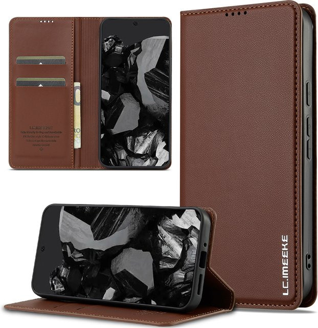 Leder Wallet Handyhülle mit Kartenfächern für Google Pixel 9 10 Pro XL 8 7 sowie Pixel 9A 8A 7A in Braun und Lila - Bild 1