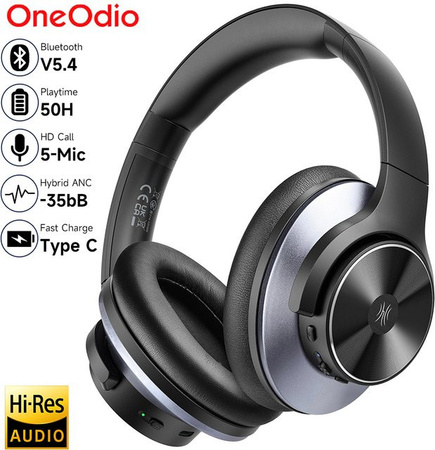 Oneodio A10 Bluetooth 5.4 Over-Ear Kopfhörer mit Hybrid-Aktivgeräuschunterdrückung (ANC), hochauflösendem Audio und 5 Mikrofonen in Schwarz