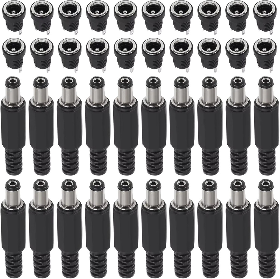AOKIN 20 Paar DC-Stromversorgungsstecker und Buchsen zur Paneelmontage mit Lötanschluss, Schwarz, 5,5 x 2,1 mm - Bild 2
