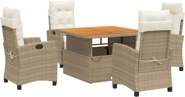 vidaXL 5-tlg Garten-Essgruppe aus PE-Rattan und massivem Akazienholz in Beige und Braun mit Kissen - Bild 1