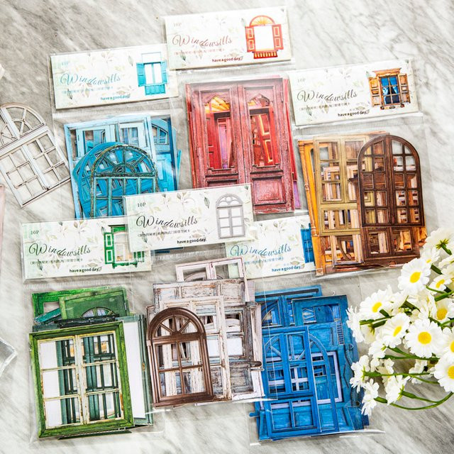 JIANQI 10 Stück Vintage Laser-Hohlfenster Aufkleber für Junk Journal, Planer und Scrapbooking Bastelmaterial - Bild 1