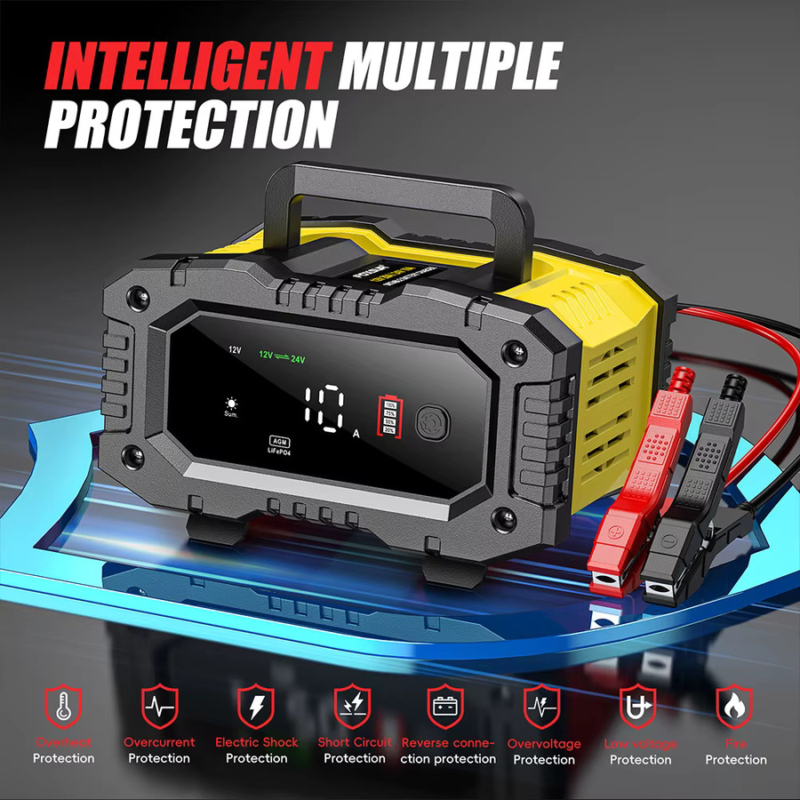 FOXSUR Smart Batterie Ladegerät 10A/5A in Schwarz für 12V 24V Auto Motorrad LKW mit automatischer Puls Reparatur für LiFePO4 AGM Blei-Säure Batterien - Bild 2