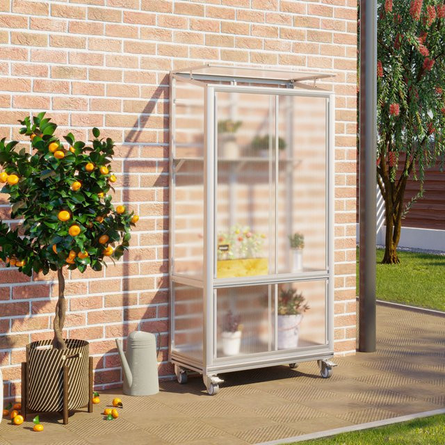 Vitavia Balkongewächshaus Polis mit Rollfundament, Aluminium eloxiert, Hohlkammerplatten und Doppelschiebetür, B/T/H: 81,2 x 42,8 x 165,5 cm - Bild 1