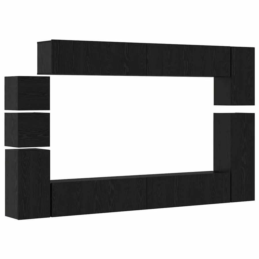 vidaXL TV-Schrankset 9-teilig modern in Schwarz und Eichen-Optik aus Holzwerkstoff für dein Wohnzimmer, Set bestehend aus: 2 x TV-Schrank L: 100 cm, B: 30 cm, H: 30 cm; 2 x TV-Schrank L: 30,5 cm, B: 30 cm, H: 60 cm; 1 x TV-Schrank L: 30,5 cm, B: 30 cm, H: - Bild 2