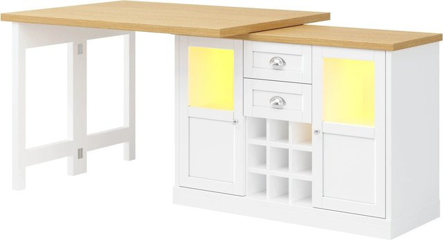 Merax Esstisch aus MDF und Metall mit LED-Beleuchtung, ausziehbar und modern, Weiß/Schwarz, B/T/H: 120 x 60 x 77 cm bis 197 x 60 x 77 cm - Bild 1