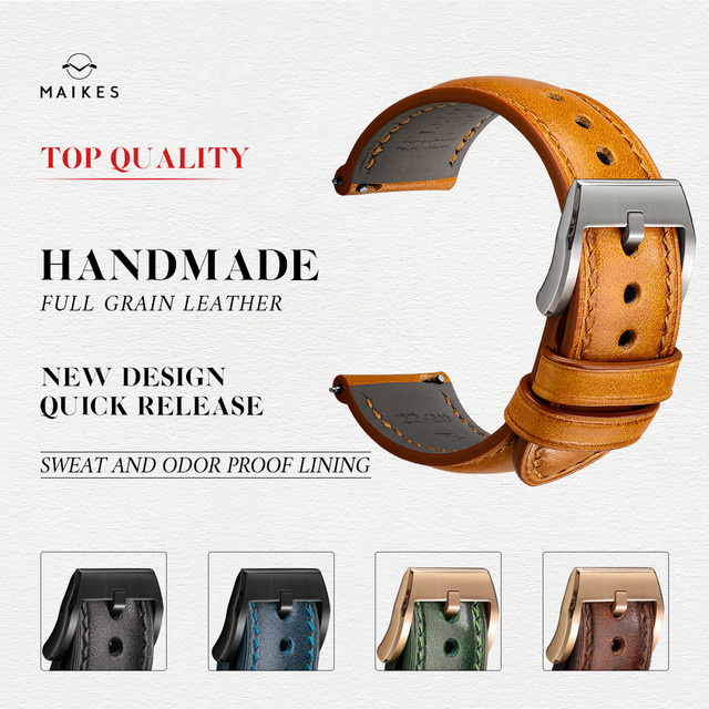 MAIKES Uhrenarmband Italienisches Vollnarbenleder, Leder - Bild 1