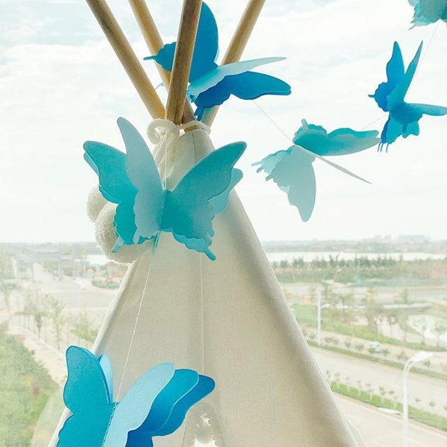 NATAWA 3D Schmetterling Papier Girlande in Blau und Multicolour für Geburtstag, Baby Shower oder Hochzeit, Länge: 2 m - Bild 1