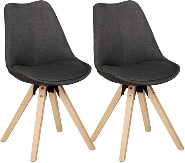 Wohnling 2er-Set Stühle im skandinavischen Design aus grauem Stoff und Hevea-Holz, B/H/T: 49 x 87 x 52 cm - Bild 1