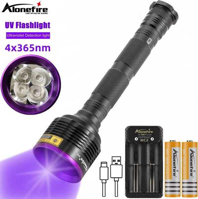 Alonefire Hochleistungs-Schwarzlicht-Taschenlampe 20W UV-LED in Schwarz für Fluoreszenz-Untersuchungen - Bild 1