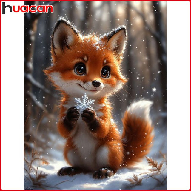 Huacan 5D DIY Diamantmalerei Fuchs in Winterlandschaft als dekoratives Tier-Gemälde in Mehrfarbig, B/H: 30 x 20 cm - Bild 1