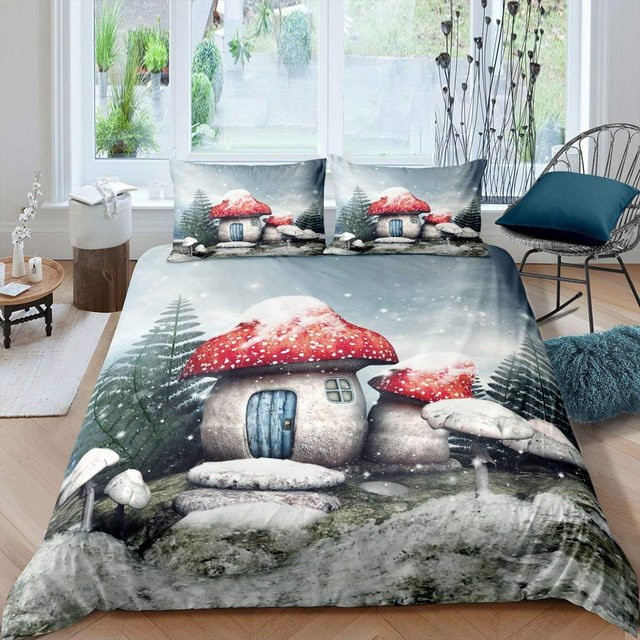 Bettwäsche Set Pilz Fee Wald mit 1 Bettbezug und 2 Kissenbezügen aus Polyester, Mehrfarbig, Breite: 70 cm, Länge: 133 cm - Bild 1