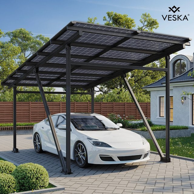 VESKA Solar-Carport EcoPort 5000Bi in Anthrazit mit 10 Modulen für moderne und nachhaltige Energiegewinnung - Bild 1