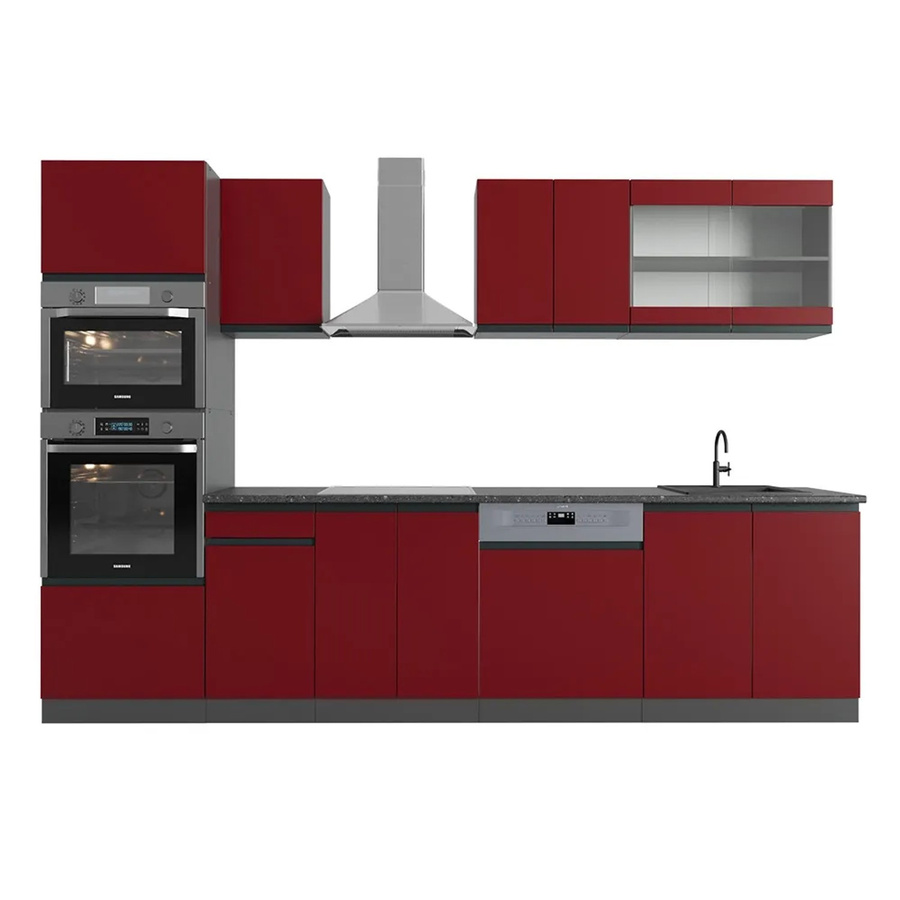 Vicco Küchenzeile R-Line J-Shape in Anthrazit und Rot, moderne Einbauküche aus Spanplatte, Breite: 300 cm - Bild 3