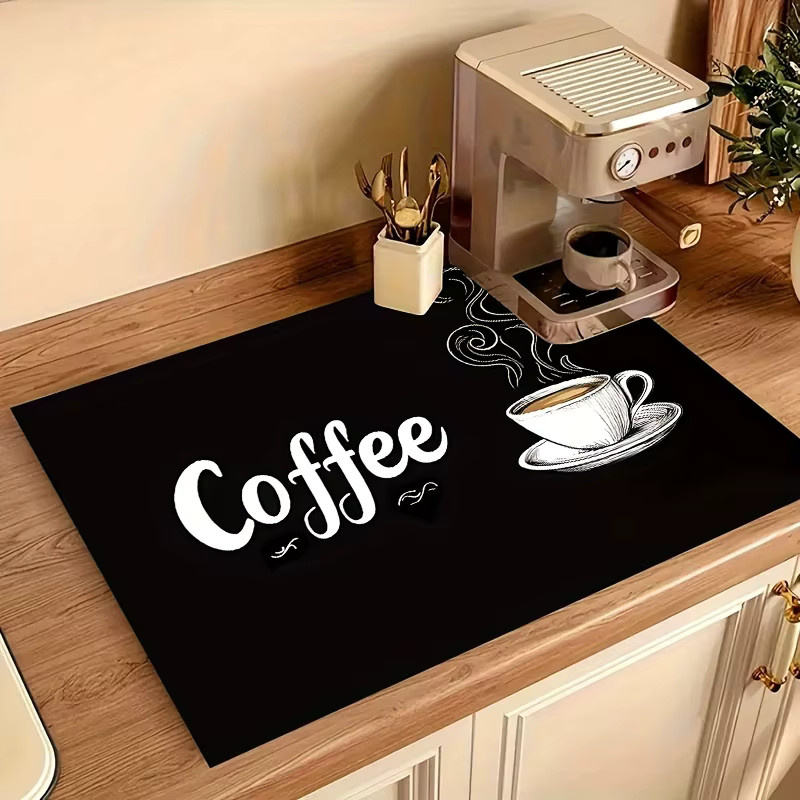 Saugfähige Kaffeemaschinenmatte von VIKAMA in Schwarz mit rutschfester Gummiunterseite und Antifouling-Design für Kaffeemaschinen und Küchenspülen - Bild 5