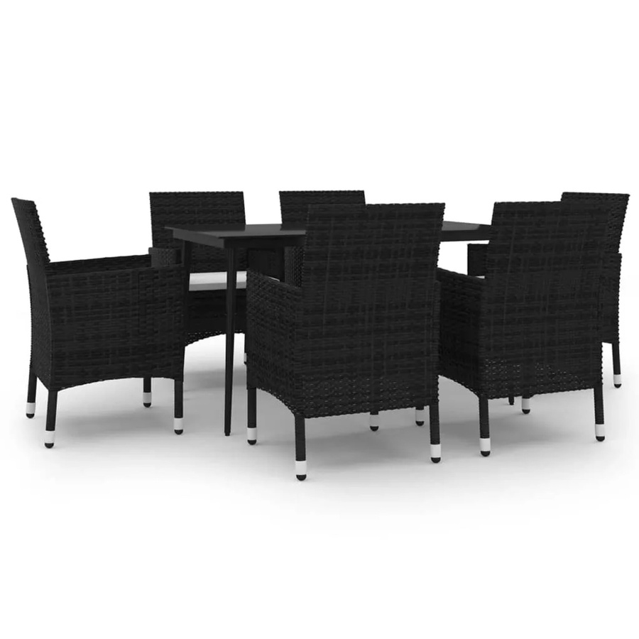 vidaXL 7-teilige Garten-Essgruppe aus Poly Rattan und Glas in Schwarz-Weiß mit wetterfesten Auflagen - Bild 2